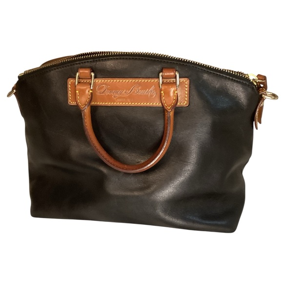 Dooney & Bourke VTG Black Florentine Vachetta Pebble Grain Leather Zip Tote Satc - Picture 2 of 6